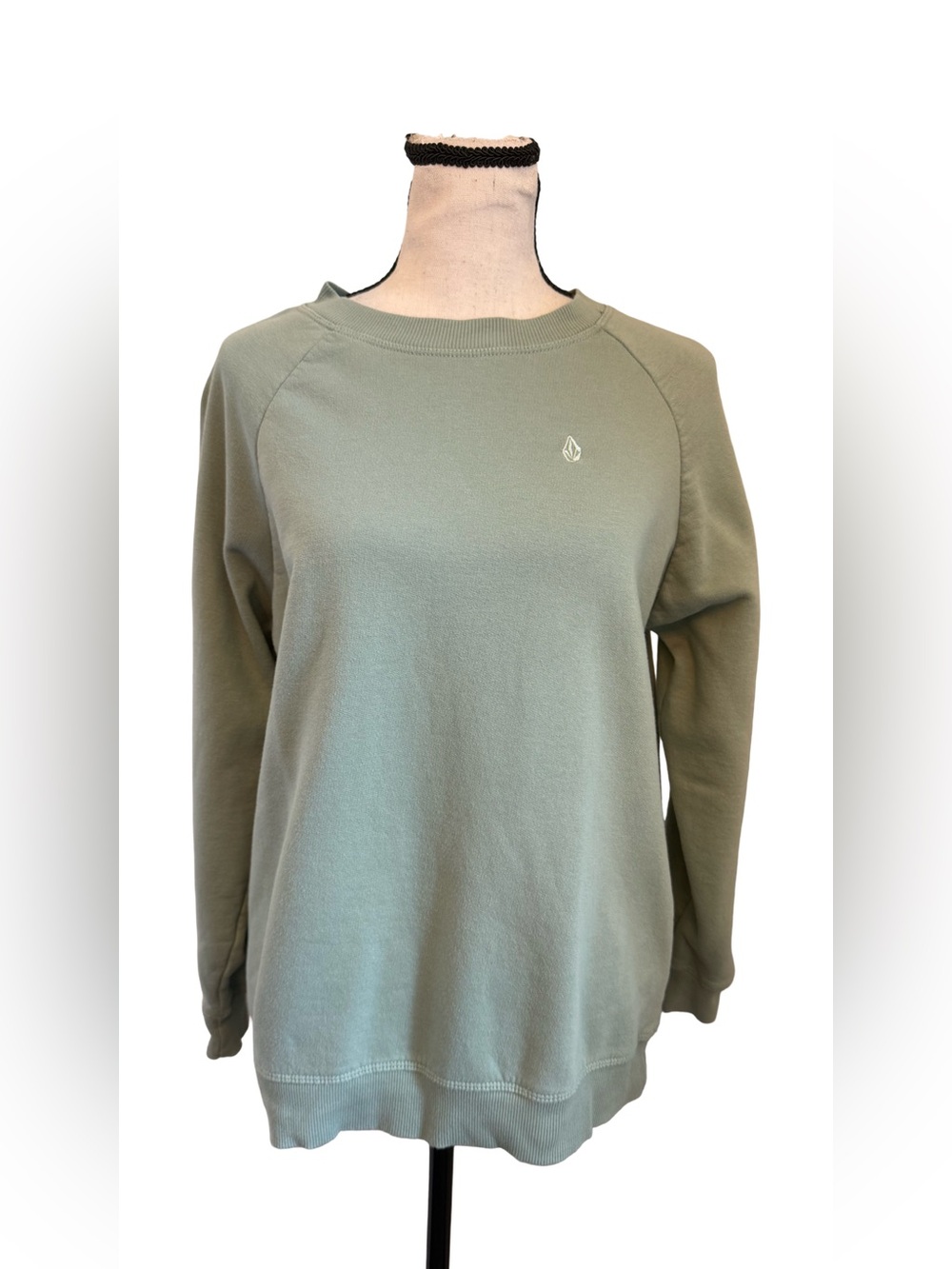 Volcom Sweatshirt Large Sage Green Floral Back Logo Crewneck Pullover